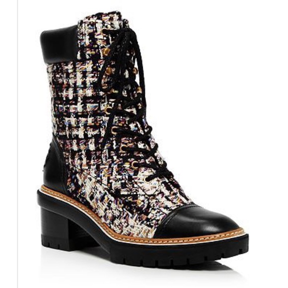 Tory Burch Shoes - Tory Burch Miller 60MM Lug Sole Bootie Striped Tweed/CalfLeather STYLE 57667